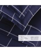 Parure petit drap plat + drap housse + taies rectangles satin de coton Amélia bleu foncé