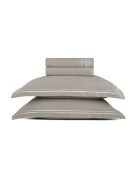 Maxi-Set Bettlaken + Spannbetttuch + quadratische Kissenbezüge Paris Baumwollsatin weiß/taupe