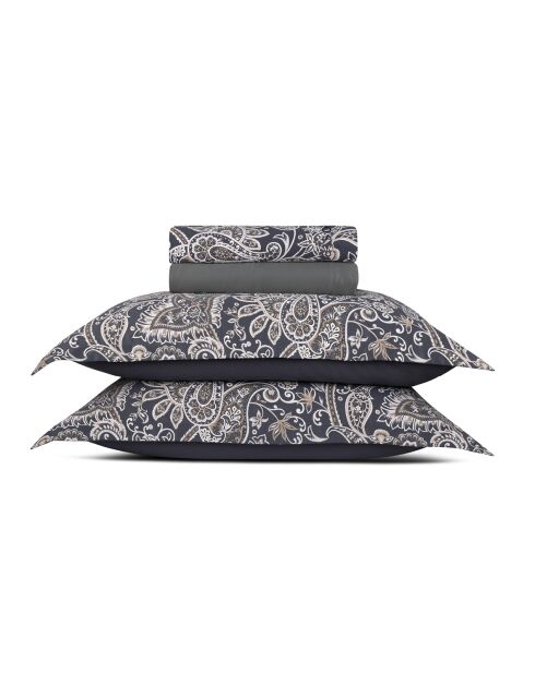 Parure petit drap plat + drap housse + taies rectangles satin de coton Indienne gris/taupe
