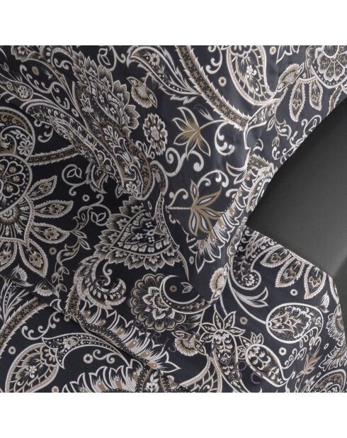 Parure petit drap plat + drap housse + taies rectangles satin de coton Indienne gris/taupe