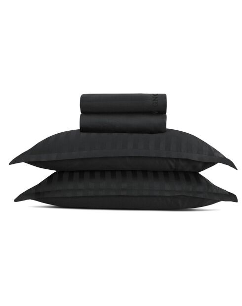 Set largo de sábana encimera, sábana bajera y fundas de almohada cuadradas, algodón satinado, tejido a rayas Dobby, negro