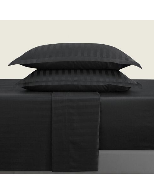 Set largo de sábana encimera, sábana bajera y fundas de almohada cuadradas, algodón satinado, tejido a rayas Dobby, negro