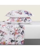 Set de sábana encimera, sábana bajera y fundas de almohada rectangulares de algodón blanco satinado con flores brillantes