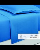 Maxi set lenzuolo piatto + lenzuolo con angoli + federe rettangolari in raso di cotone blu tinta unita 05