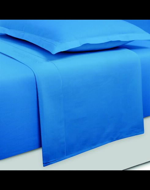 Lakenset + hoeslaken + rechthoekige kussenslopen effen blauw katoensatijn 05