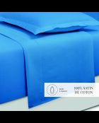 Lakenset + hoeslaken + rechthoekige kussenslopen effen blauw katoensatijn 05