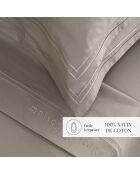 Maxi set lenzuolo piatto + lenzuolo con angoli + federe quadrate Paris taupe in raso di cotone