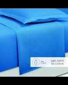 Set maxi de sábana encimera, sábana bajera y fundas de almohada cuadradas, satén de algodón azul liso 05