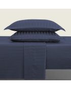 Parure petit drap plat + drap housse + taies rectangles satin de coton à rayures tissées Dobby Stripe Woven bleu foncé