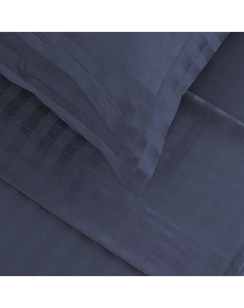 Parure petit drap plat + drap housse + taies rectangles satin de coton à rayures tissées Dobby Stripe Woven bleu foncé