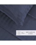 Parure petit drap plat + drap housse + taies rectangles satin de coton à rayures tissées Dobby Stripe Woven bleu foncé