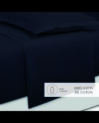 Parure petit drap plat + drap housse + taies rectangles satin de coton uni bleu 11