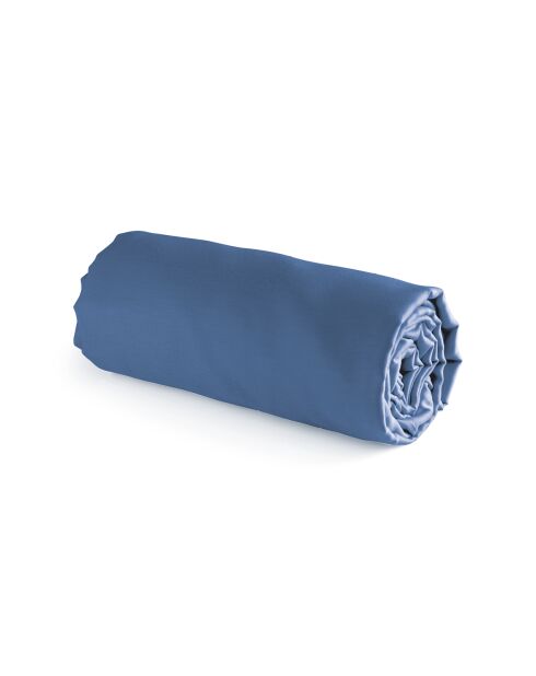 Uni blaues Spannbetttuch aus Baumwollsatin 05