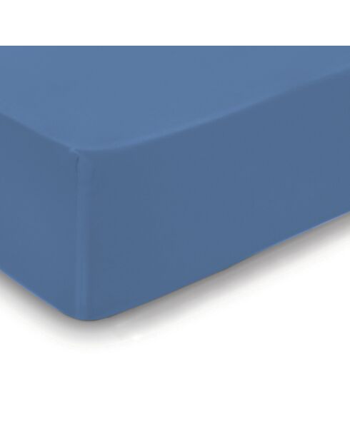 Uni blaues Spannbetttuch aus Baumwollsatin 05