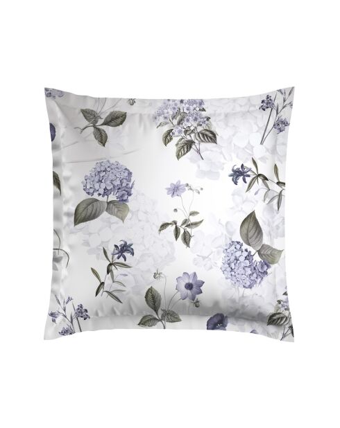 Lot de 2 taies d'oreiller satin de coton Hortensia bleu foncé