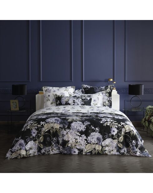 Lot de 2 taies d'oreiller satin de coton Hortensia bleu foncé