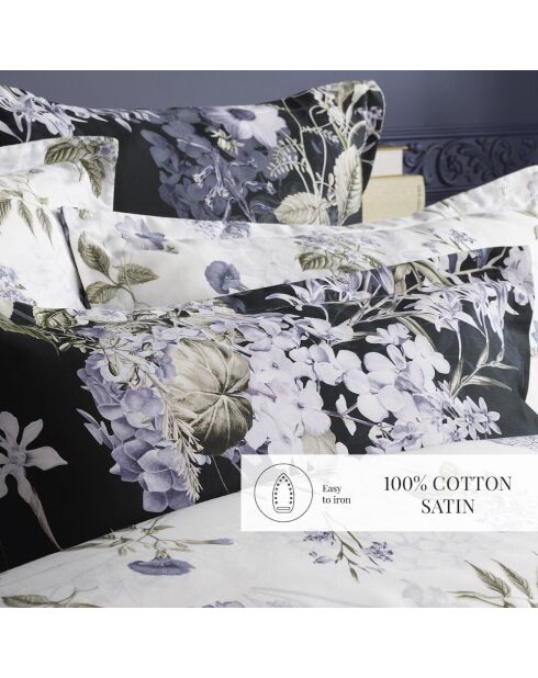 Lot de 2 taies d'oreiller satin de coton Hortensia bleu foncé
