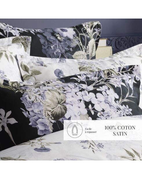 Lot de 2 taies d'oreiller satin de coton Hortensia bleu foncé