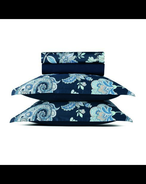 Maxi-set laken + hoeslaken + hoeslaken + rechthoekige kussenslopen donkerblauw Kashmir katoensatijn