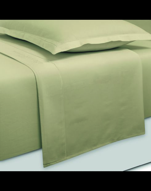 Set Bettlaken + Spannbetttuch + rechteckige Kissenbezüge unifarbener grüner Baumwollsatin 07