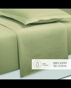 Set Bettlaken + Spannbetttuch + rechteckige Kissenbezüge unifarbener grüner Baumwollsatin 07