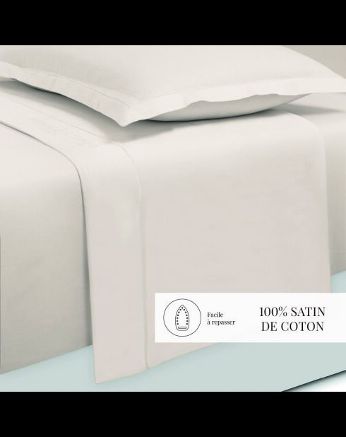 Parure petit drap plat + drap housse + taies rectangles satin de coton Uni taupe 05