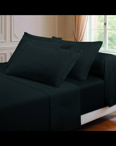 Maxi-set laken + hoeslaken + vierkante kussenslopen effen grijs katoensatijn 03