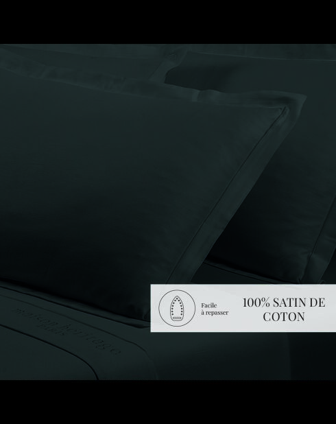 Juego de 2 fundas de almohada de satén de algodón gris liso 03