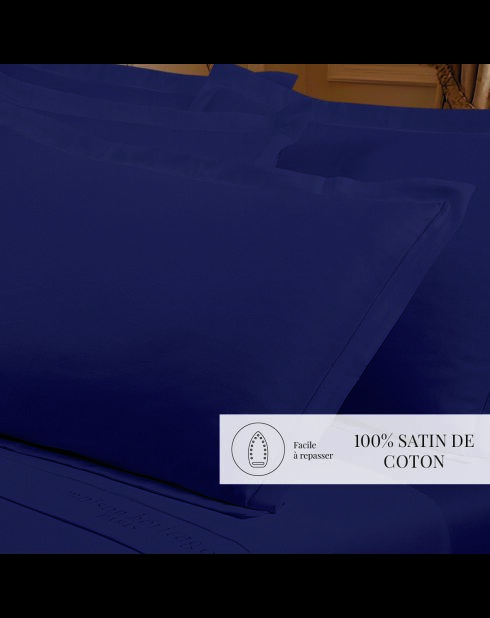 Lot de 2 taies d’oreiller satin de coton unies bleues 04