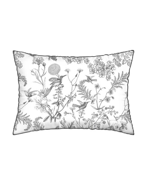 Set van 2 katoenen satijnen kussenslopen Hummingbird floral zwartgrijs