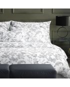 Set aus 2 Kissenbezügen aus Baumwollsatin, Kolibri, Blumenmuster, schwarz-grau