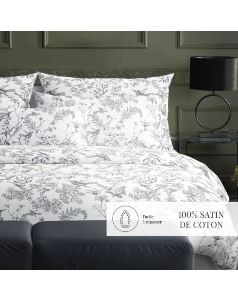 Set van 2 katoenen satijnen kussenslopen Hummingbird floral zwartgrijs