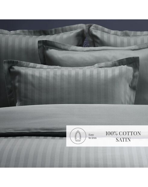 Juego de 2 fundas de almohada de algodón satinado a rayas Dobby tejidas en gris oscuro, 50 x 70 cm