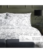 Custodia Colibri in raso di cotone nero grigio con motivo floreale - 43x210 cm