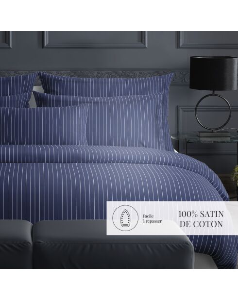 Set aus 2 Kissenbezügen aus Baumwollsatin Dunkelblau, elegant gestreift, 2 Stück (50 x 70 cm)