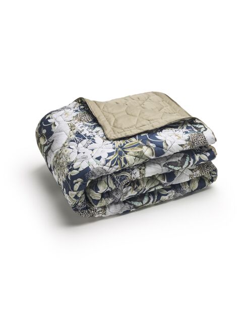 Couvre-lit satin de coton Jardin orné bleu foncé/vert - 220x250 cm
