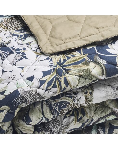 Couvre-lit satin de coton Jardin orné bleu foncé/vert - 220x250 cm