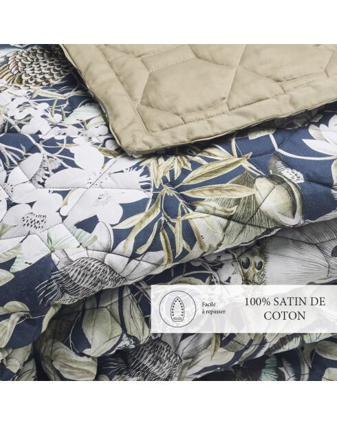 Couvre-lit satin de coton Jardin orné bleu foncé/vert - 220x250 cm
