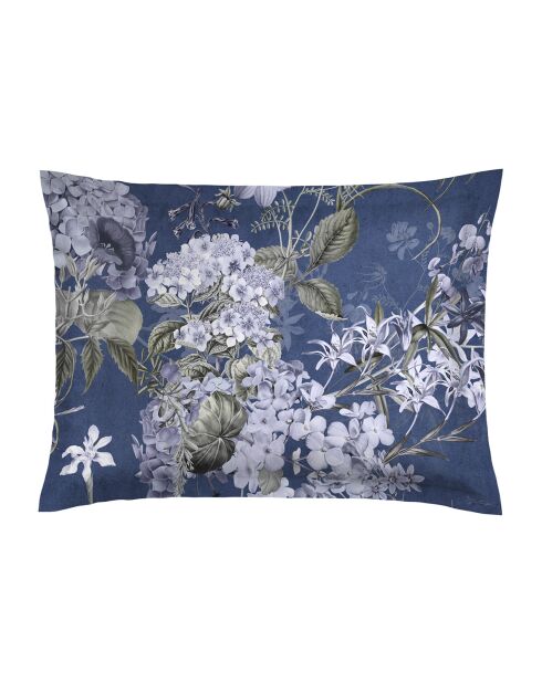 Set aus 2 blauen Hortensien-Kissenbezügen aus Baumwollsatin — 2 x (50 x 70 cm)