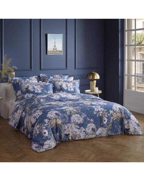 Set aus 2 blauen Hortensien-Kissenbezügen aus Baumwollsatin — 2 x (50 x 70 cm)
