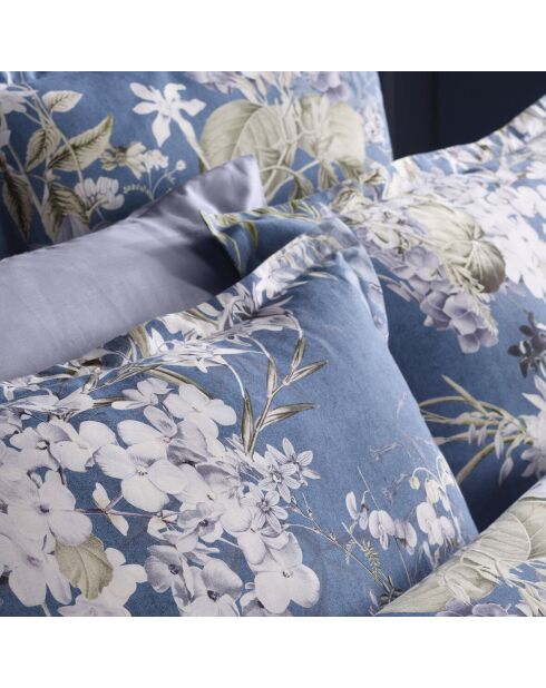 Set aus 2 blauen Hortensien-Kissenbezügen aus Baumwollsatin — 2 x (50 x 70 cm)