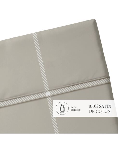 Parure maxi drap plat + drap housse + taies rectangles satin de coton Amélia taupe