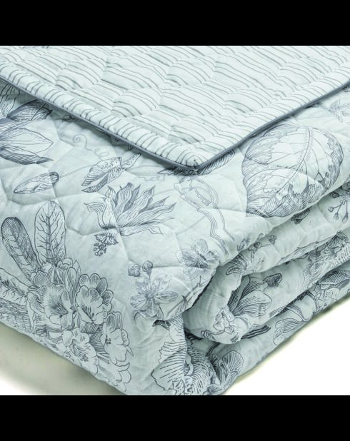 Couvre-lit satin de coton Fleurs esquissées blanc - 220x250 cm