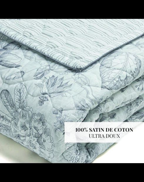 Couvre-lit satin de coton Fleurs esquissées blanc - 220x250 cm