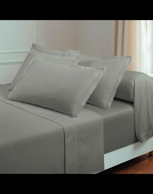 Maxi set lenzuolo piatto + lenzuolo con angoli + federe rettangolari in cotone satinato Uni taupe 01