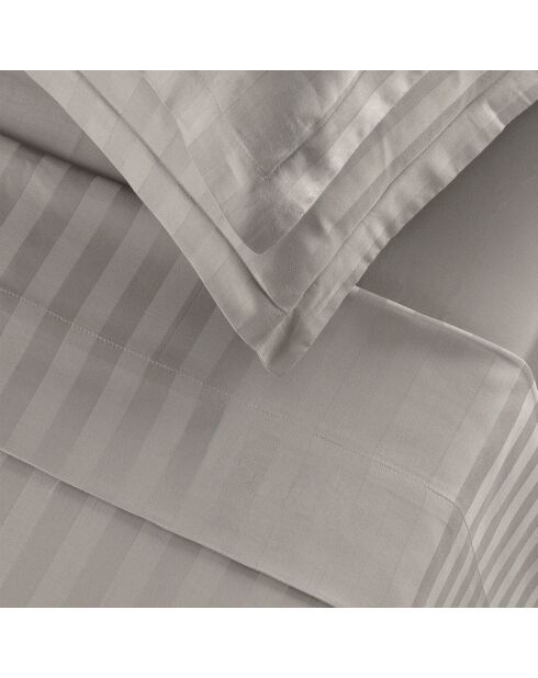 Maxi-set laken + hoeslaken + vierkante kussenslopen katoen satijn met ingeweven strepen Dobby Stripe Woven taupe