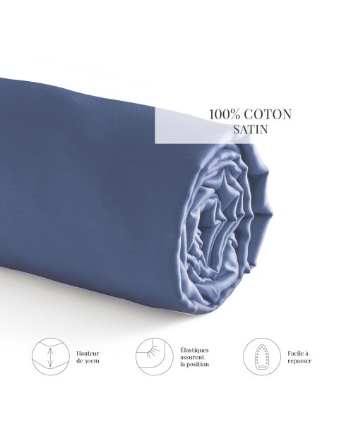 Drap-housse satin de coton Uni bleu 06
