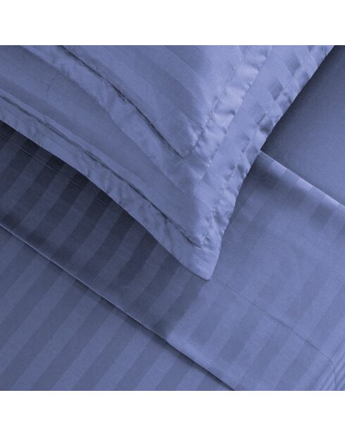 Set largo de sábana encimera, sábana bajera y fundas de almohada rectangulares de satén de algodón con rayas tejidas Dobby Stripe Woven azul