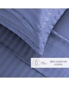 Set largo de sábana encimera, sábana bajera y fundas de almohada rectangulares de satén de algodón con rayas tejidas Dobby Stripe Woven azul