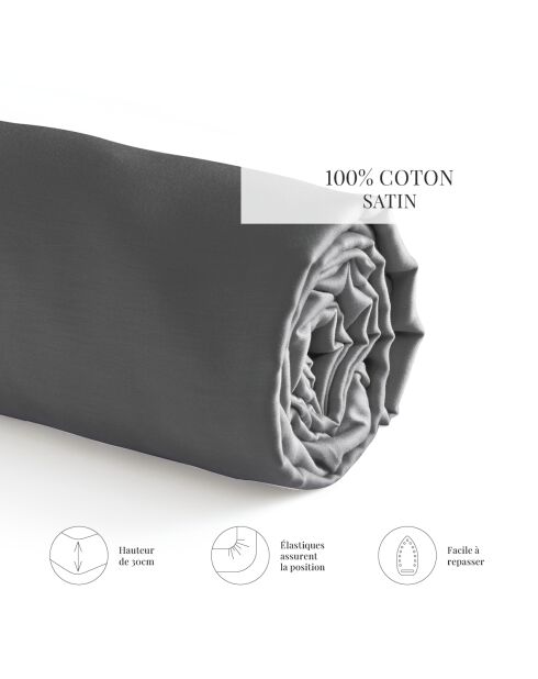 Drap-housse satin de coton Indienne gris 03
